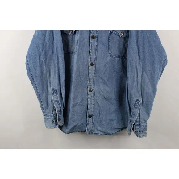 Vtg 90s Streetwear Mens XL Faded Flannel Lined Denim Jean Button Shirt Jacket - Picture 3 of 16
